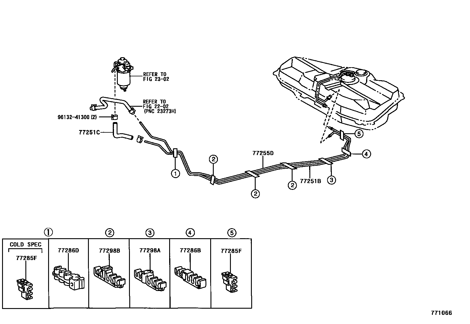 Toyota COROLLA 燃油箱和燃油管 EPC diagram — 771066