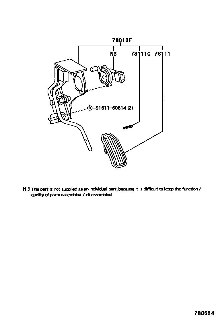 Toyota COROLLA accelerator pedal connecting rod EPC diagram — 780624
