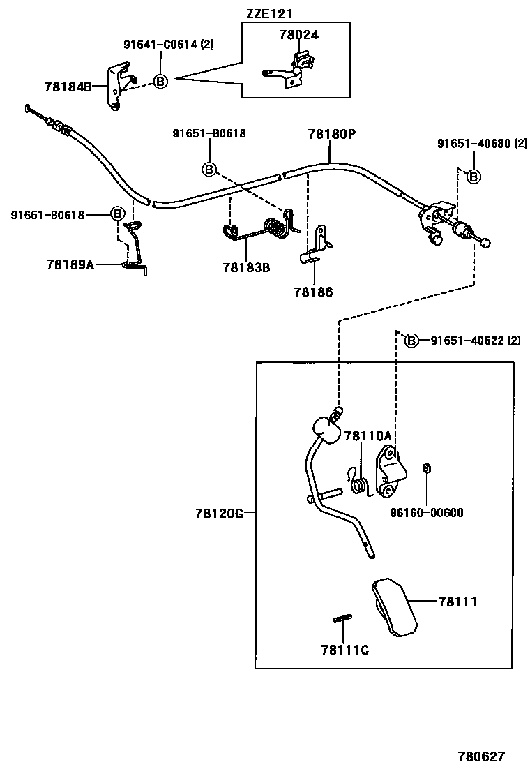 Toyota COROLLA accelerator pedal connecting rod EPC diagram — 780627