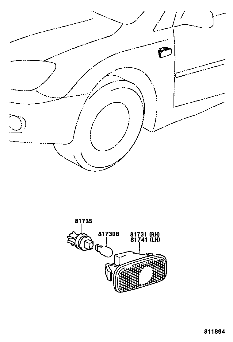 Toyota COROLLA Side Turn Signal & Outer Mirror Lamp EPC diagram — 811894
