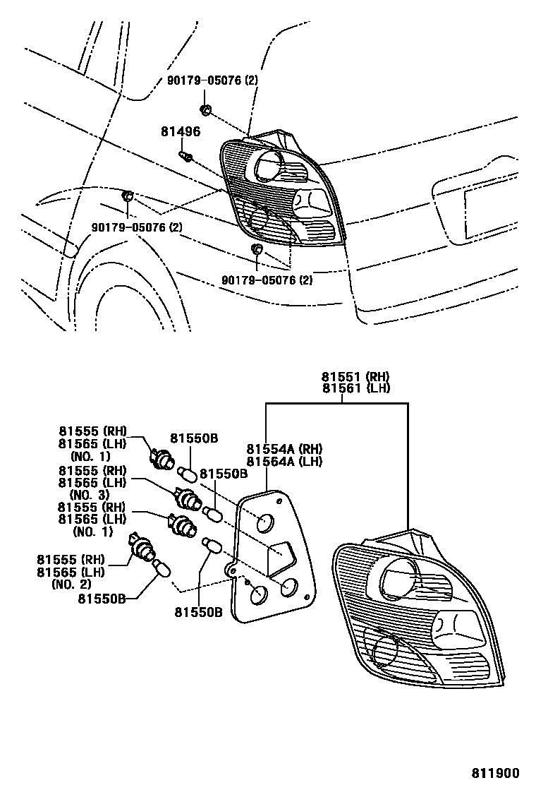 Toyota COROLLA 后组合灯 EPC diagram — 811900