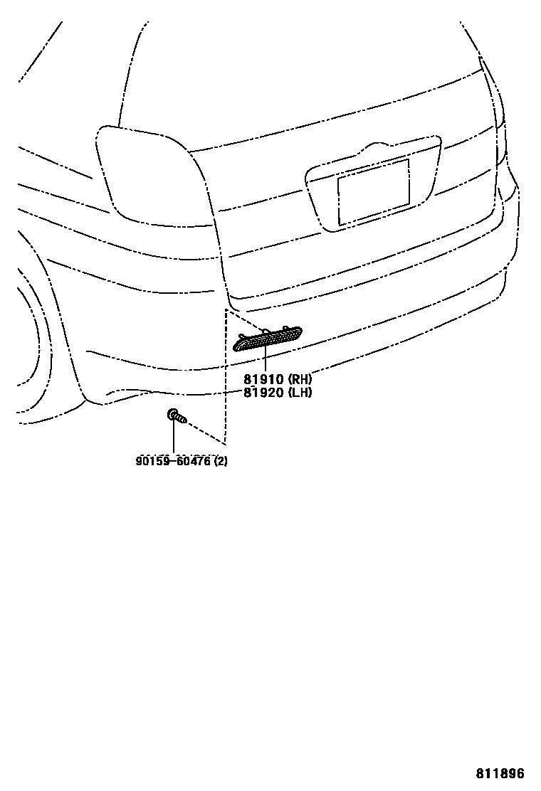 Toyota COROLLA reflector EPC diagram — 811896