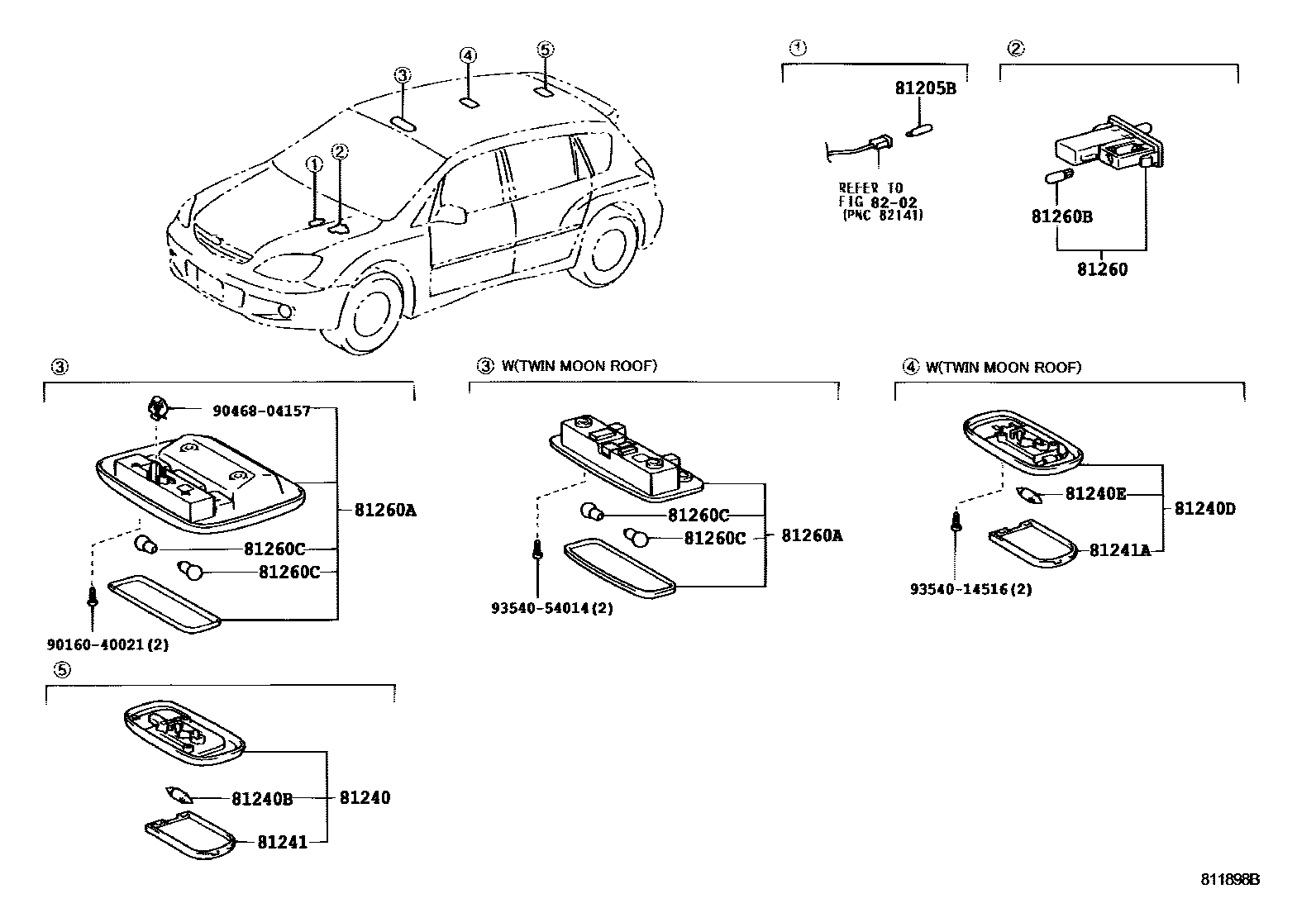 Toyota COROLLA 车内灯 EPC diagram — 811898B