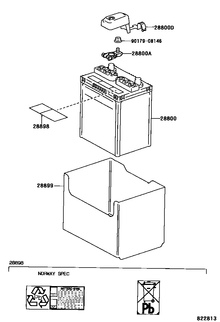 Toyota COROLLA 蓄电池和蓄电池电缆 EPC diagram — 822813
