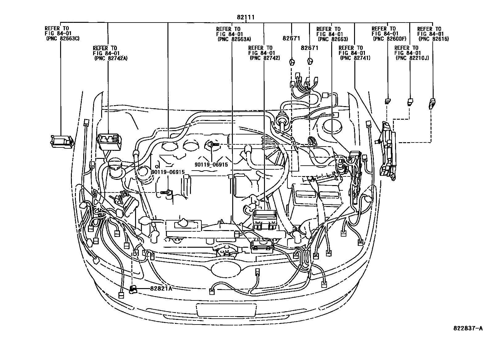 Toyota COROLLA 线束和卡夹 EPC diagram — 822837A