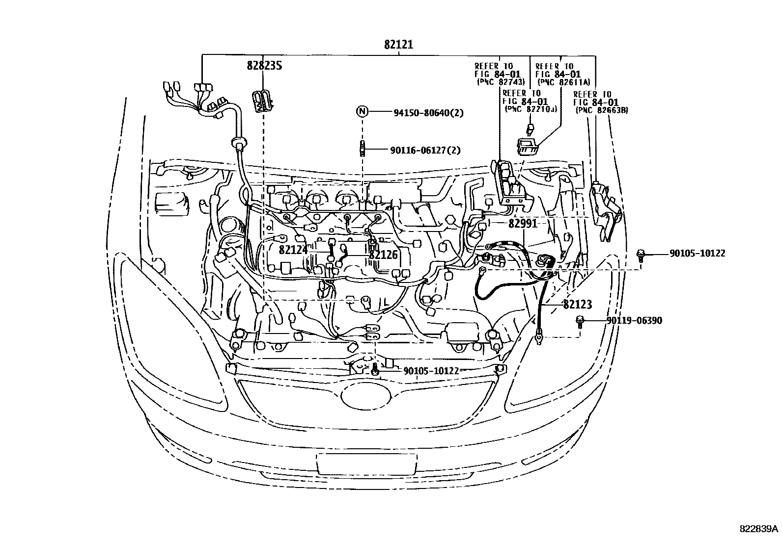 Toyota COROLLA 线束和卡夹 EPC diagram — 822839A
