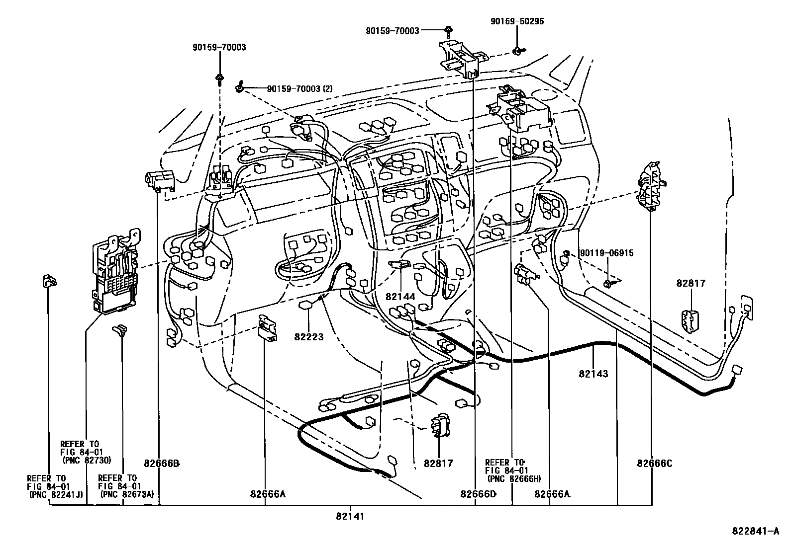 Toyota COROLLA 线束和卡夹 EPC diagram — 822841A