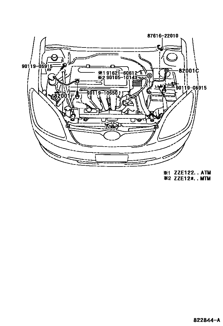 Toyota COROLLA 线束和卡夹 EPC diagram — 822844A