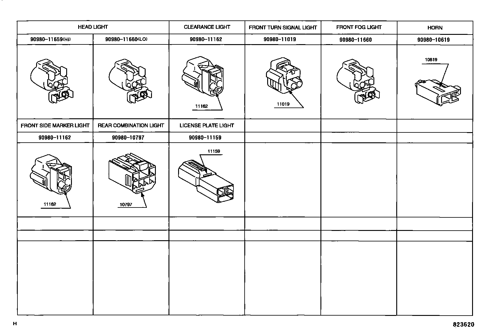 Toyota COROLLA 线束和卡夹 EPC diagram — 823620