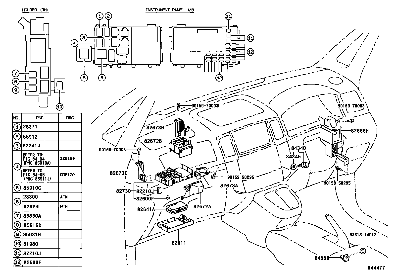 Toyota COROLLA 开关和继电器和ECU EPC diagram — 844477A