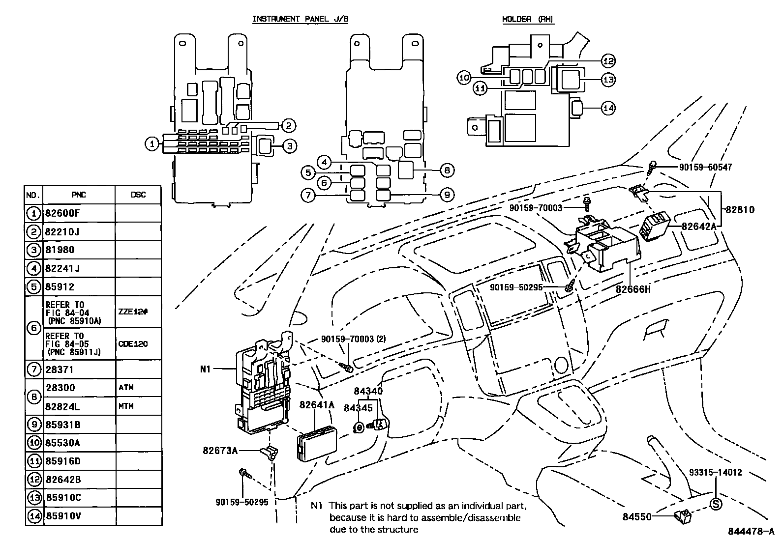 Toyota COROLLA 开关和继电器和ECU EPC diagram — 844478A