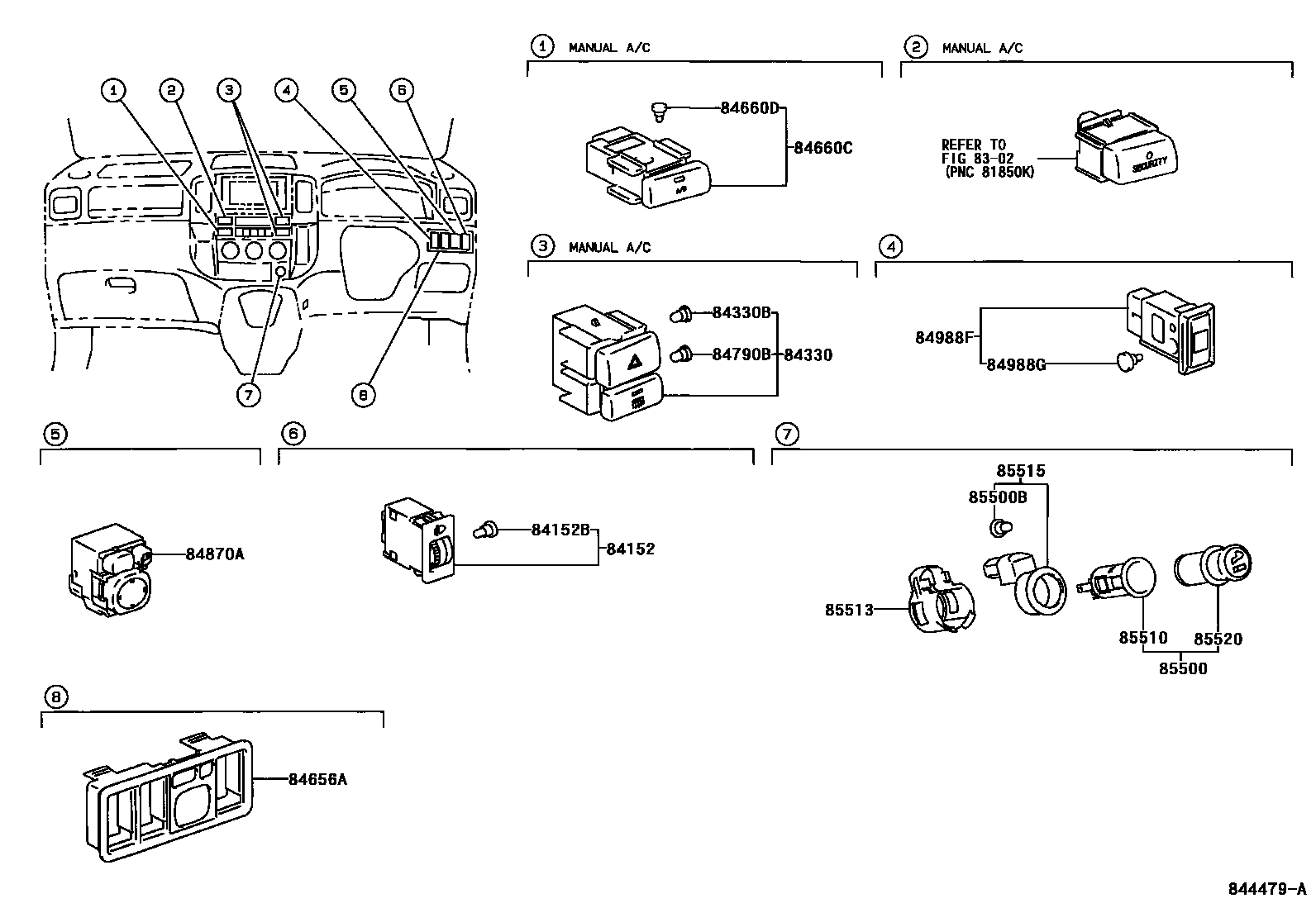 Toyota COROLLA 开关和继电器和ECU EPC diagram — 844479A