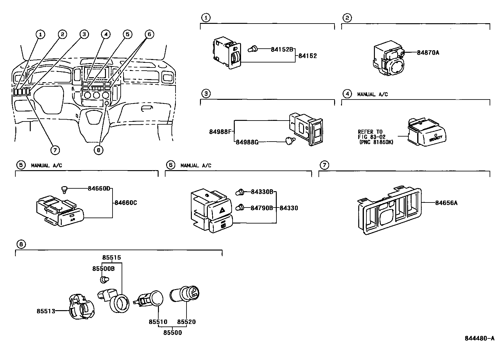 Toyota COROLLA 开关和继电器和ECU EPC diagram — 844480A