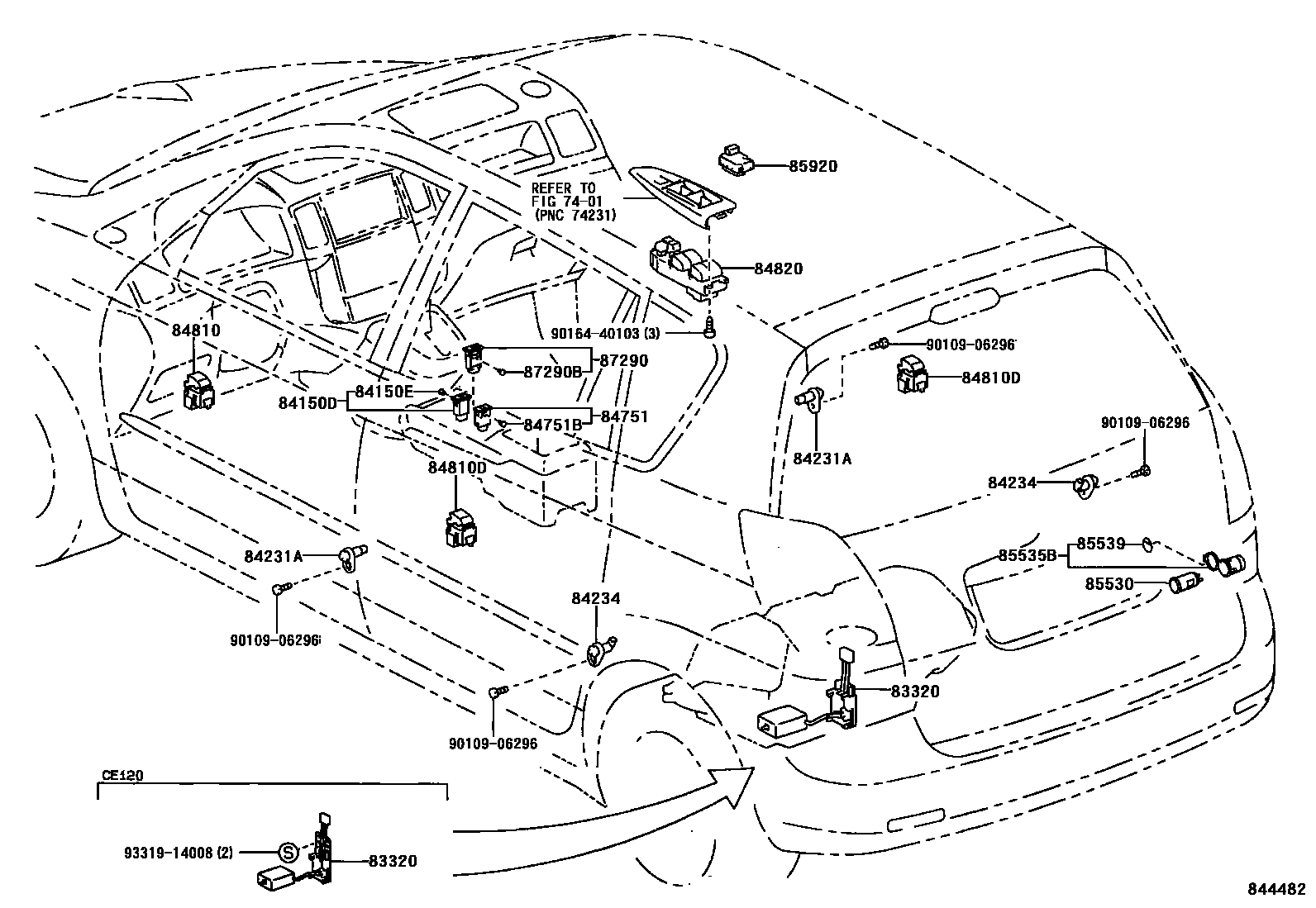Toyota COROLLA 开关和继电器和ECU EPC diagram — 844482