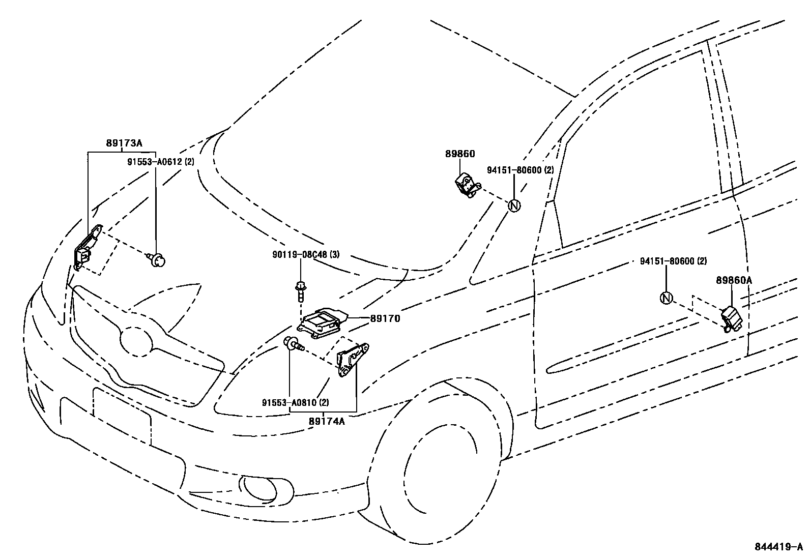 Toyota COROLLA 空气囊 EPC diagram — 844419A