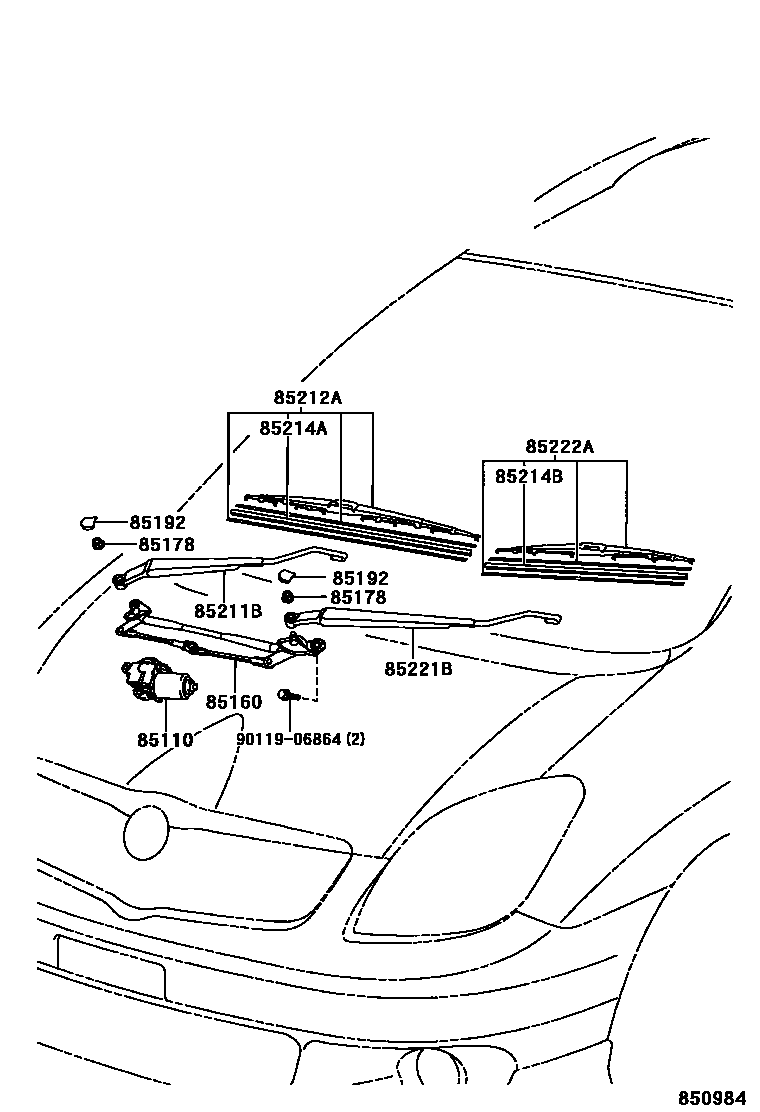 Toyota COROLLA 挡风玻璃刮水器 EPC diagram — 850984