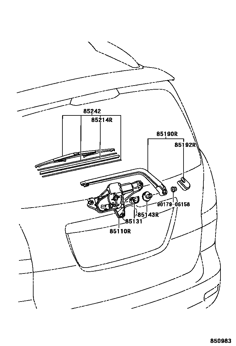 Toyota COROLLA 后刮水器 EPC diagram — 850983