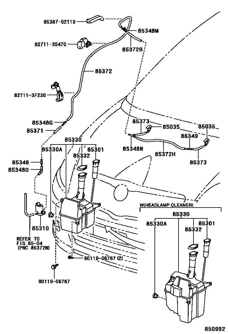 Toyota COROLLA 挡风玻璃清洗器 EPC diagram — 850992