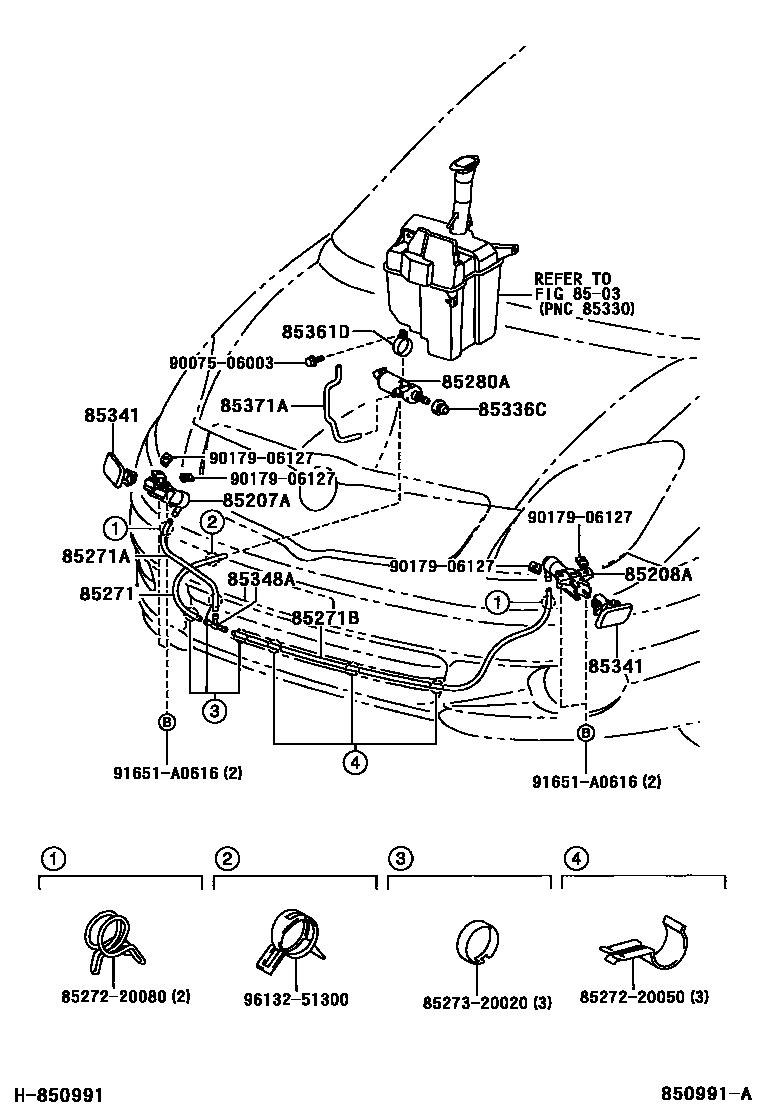 Toyota COROLLA 前大灯清洗器 EPC diagram — 850991A