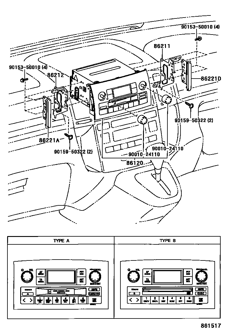 Toyota COROLLA 收音机、放大器和冷凝器 EPC diagram — 861517