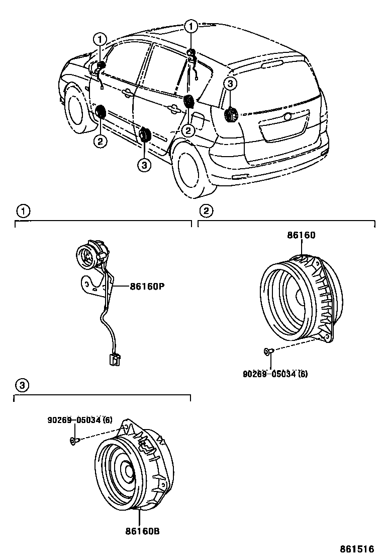 Toyota COROLLA 扬声器 EPC diagram — 861516