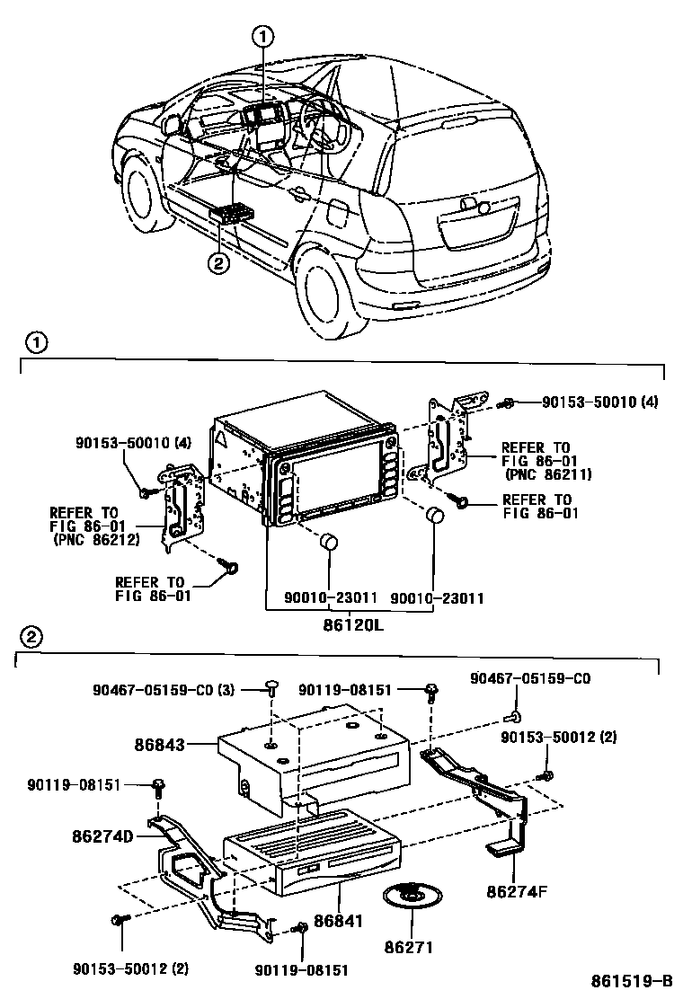 Toyota COROLLA 导航和前监视器显示屏 EPC diagram — 861519B