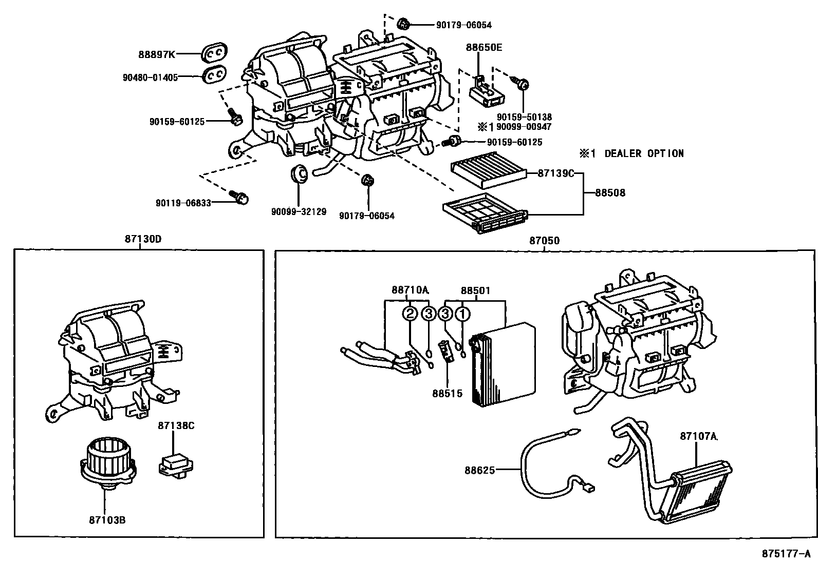 Toyota COROLLA 暖风和空调系统 - 冷却器组件 EPC diagram — 875177A