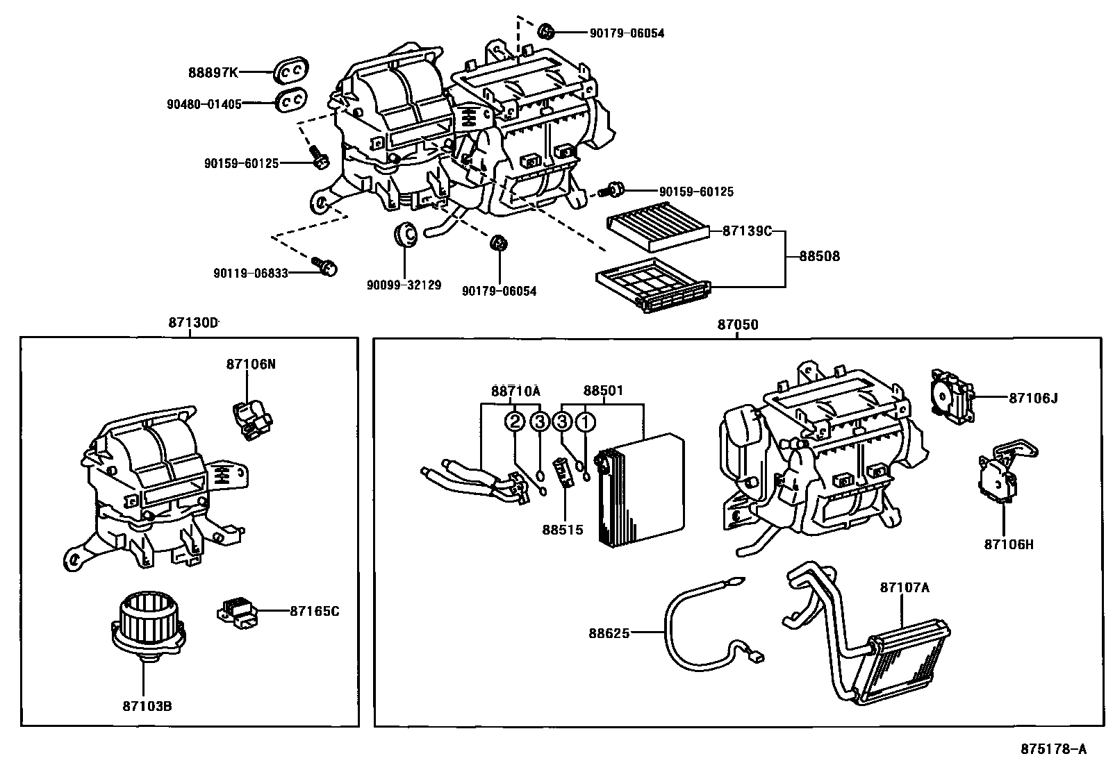 Toyota COROLLA 暖风和空调系统 - 冷却器组件 EPC diagram — 875178A