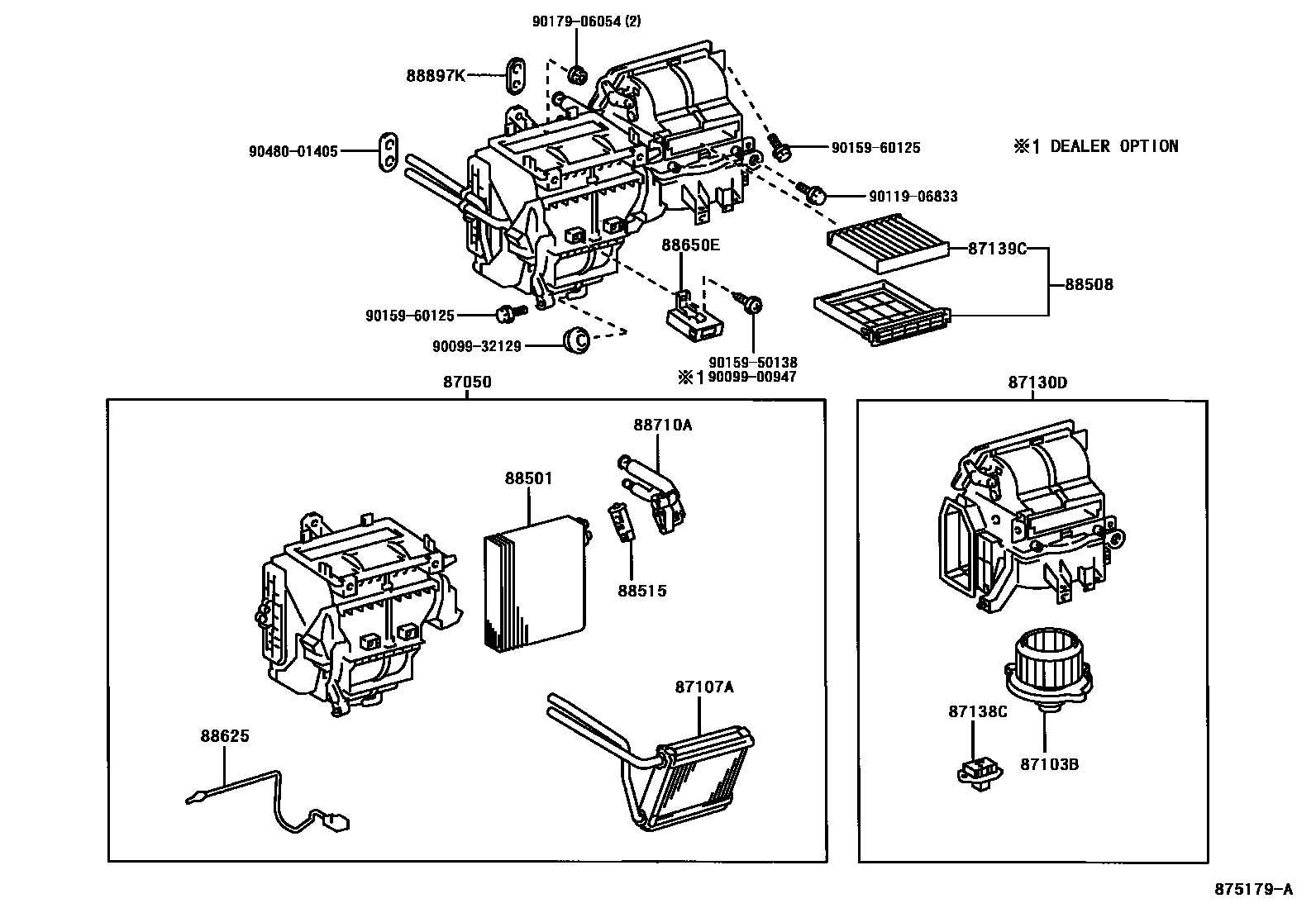 Toyota COROLLA 暖风和空调系统 - 冷却器组件 EPC diagram — 875179A