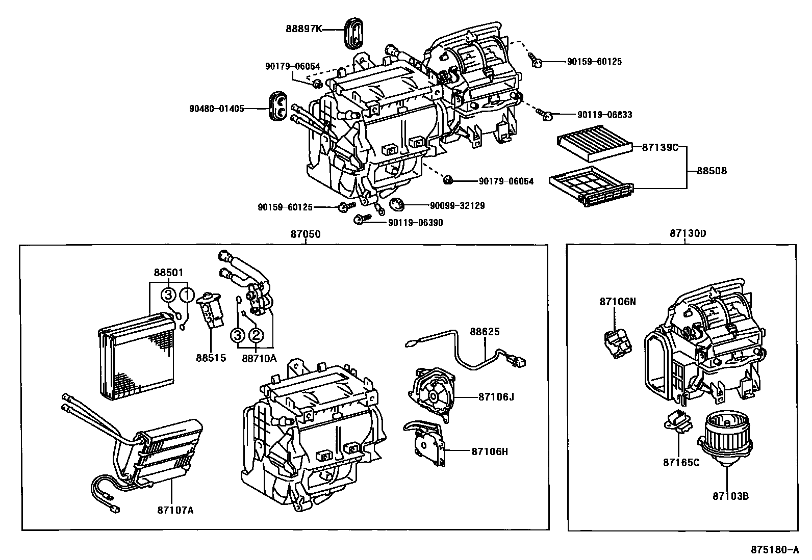 Toyota COROLLA 暖风和空调系统 - 冷却器组件 EPC diagram — 875180A