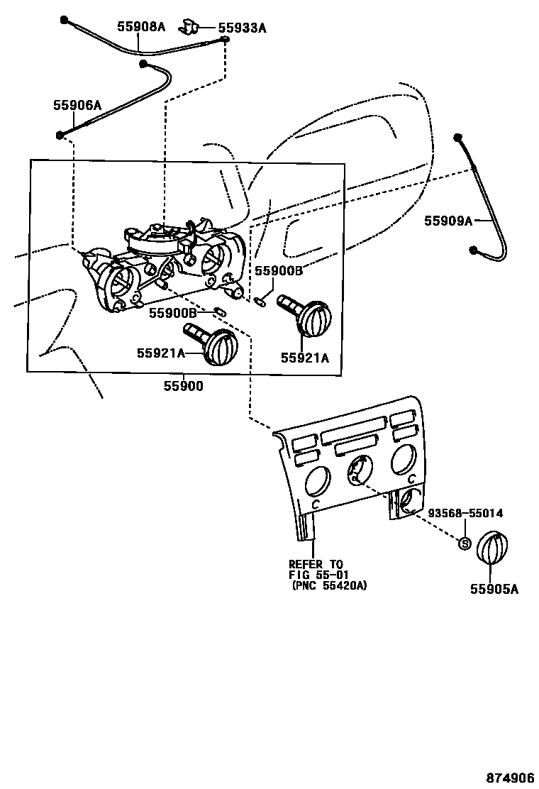 Toyota COROLLA 暖风和空调系统 - 控制器和风管 EPC diagram — 874906