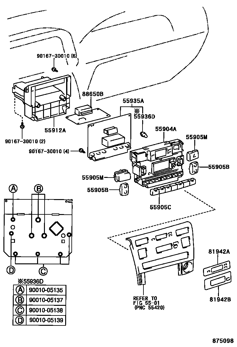 Toyota COROLLA 暖风和空调系统 - 控制器和风管 EPC diagram — 875098