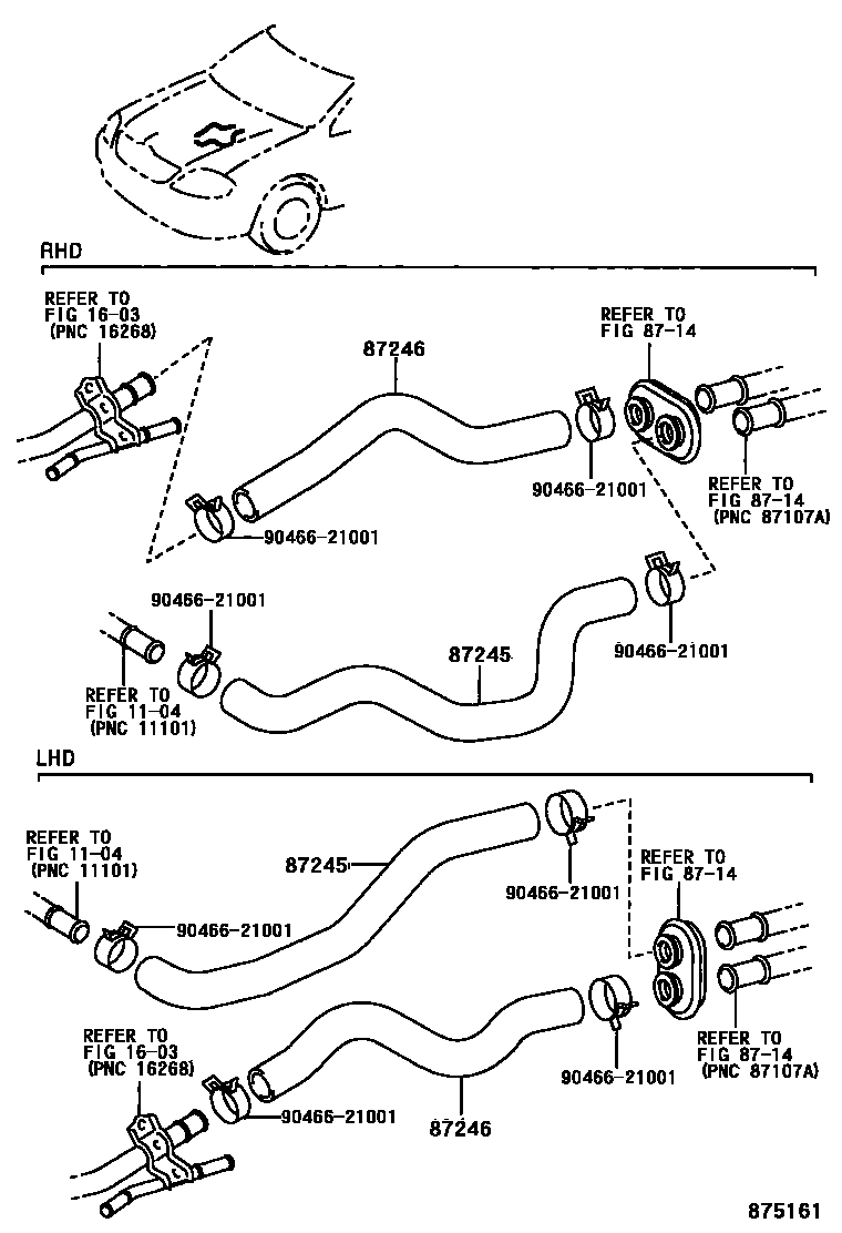 Toyota COROLLA 暖风和空调系统 - 水管 EPC diagram — 875161