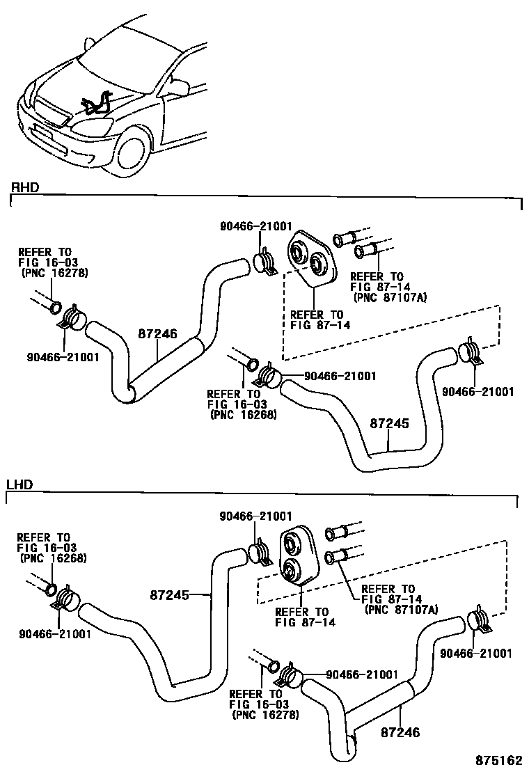 Toyota COROLLA 暖风和空调系统 - 水管 EPC diagram — 875162