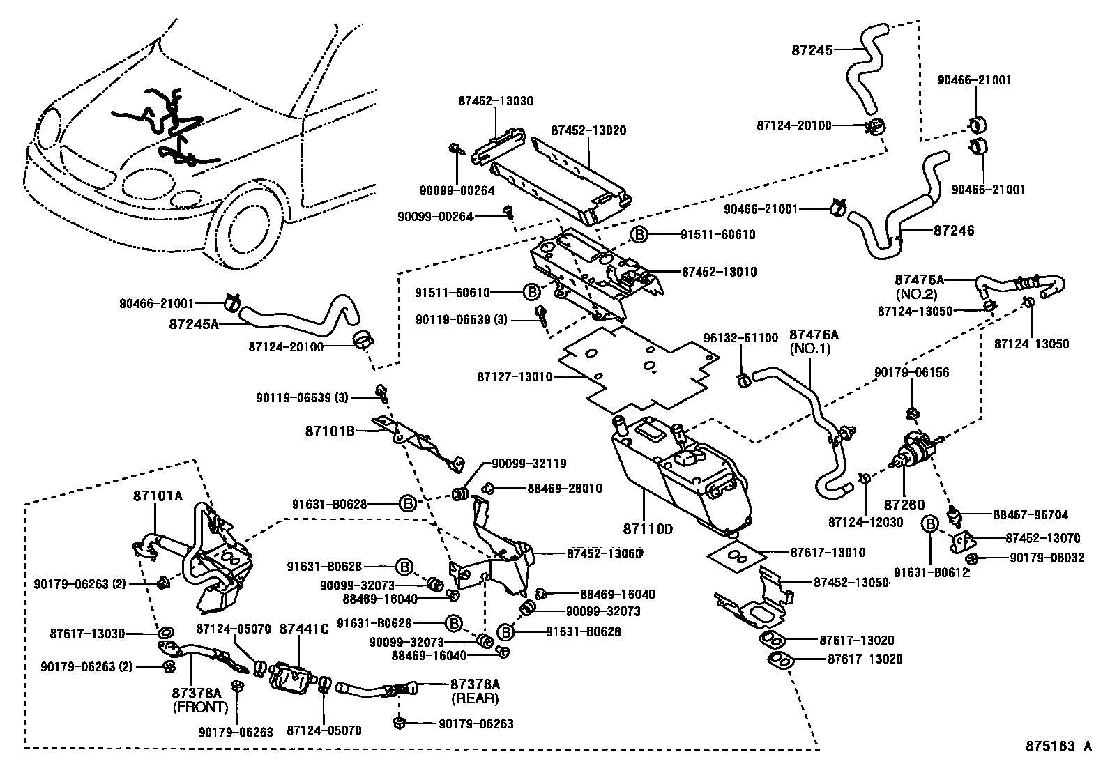 Toyota COROLLA 暖风和空调系统 - 水管 EPC diagram — 875163A