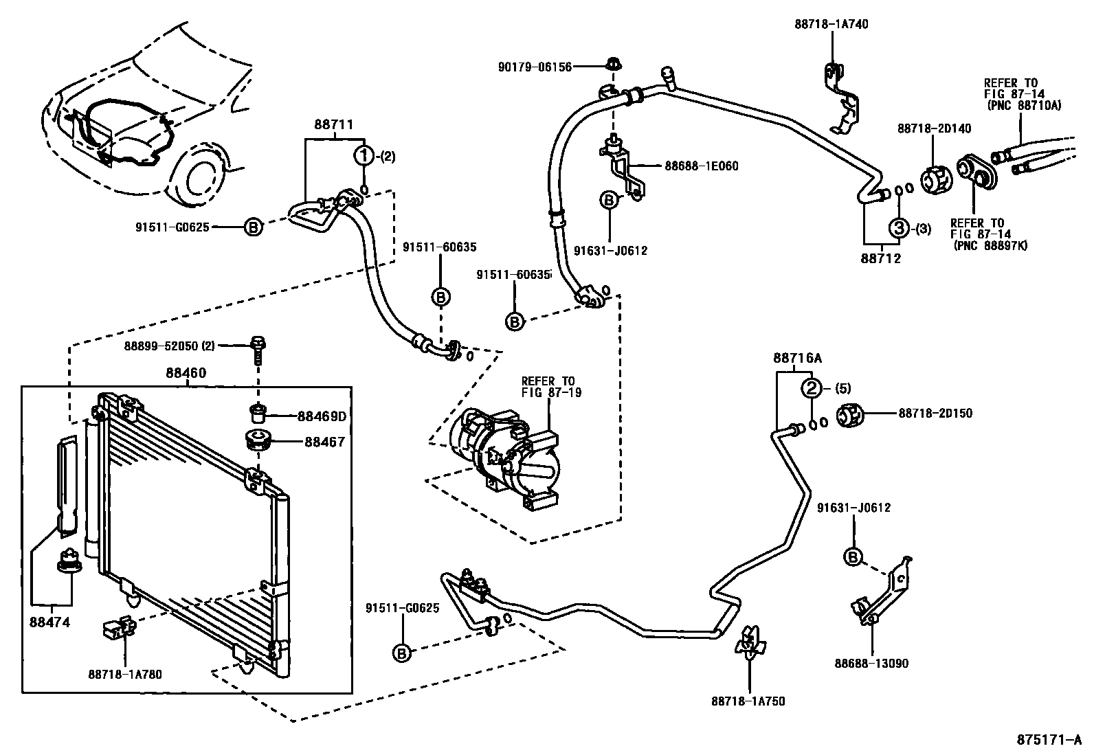 Toyota COROLLA Heating & Air Conditioning - Cooler Piping EPC diagram — 875171A