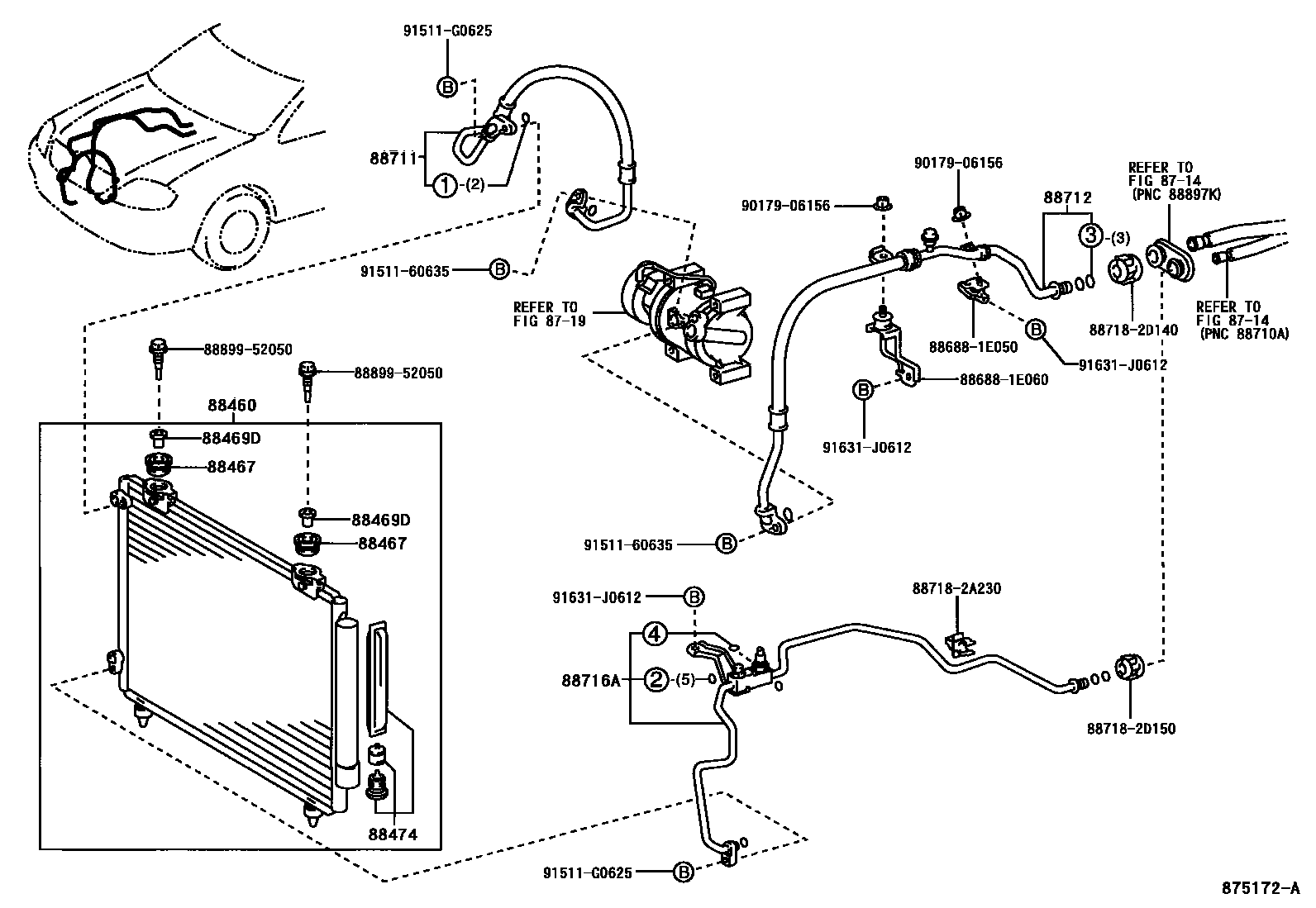 Toyota COROLLA Heating & Air Conditioning - Cooler Piping EPC diagram — 875172A