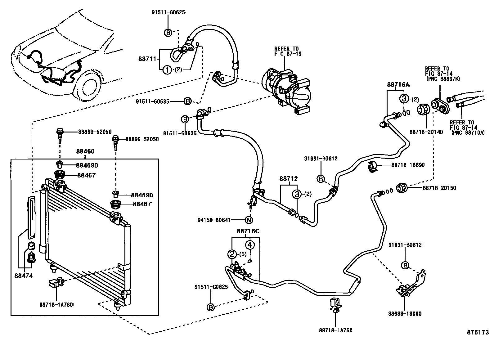 Toyota COROLLA Heating & Air Conditioning - Cooler Piping EPC diagram — 875173