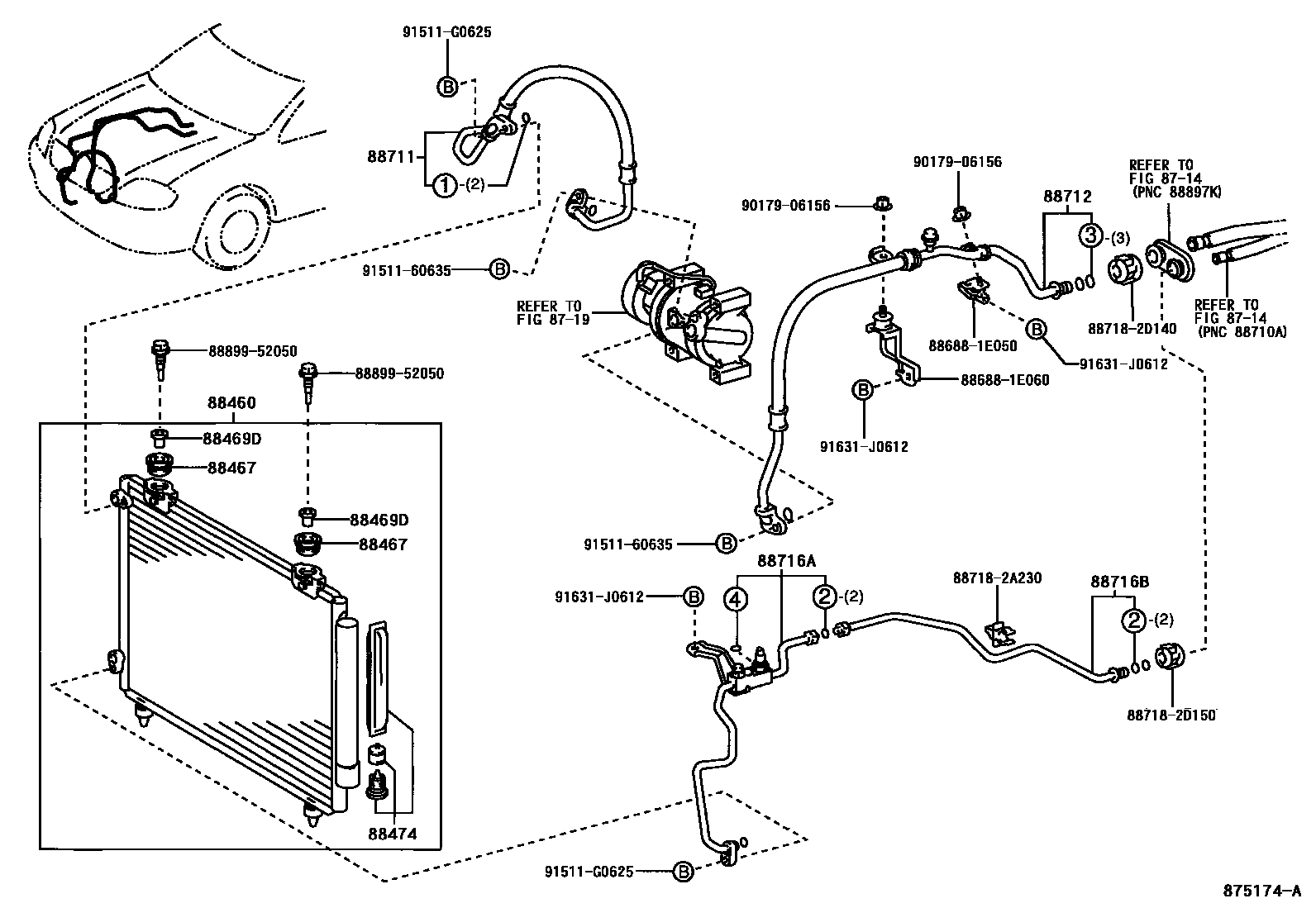 Toyota COROLLA Heating & Air Conditioning - Cooler Piping EPC diagram — 875174A