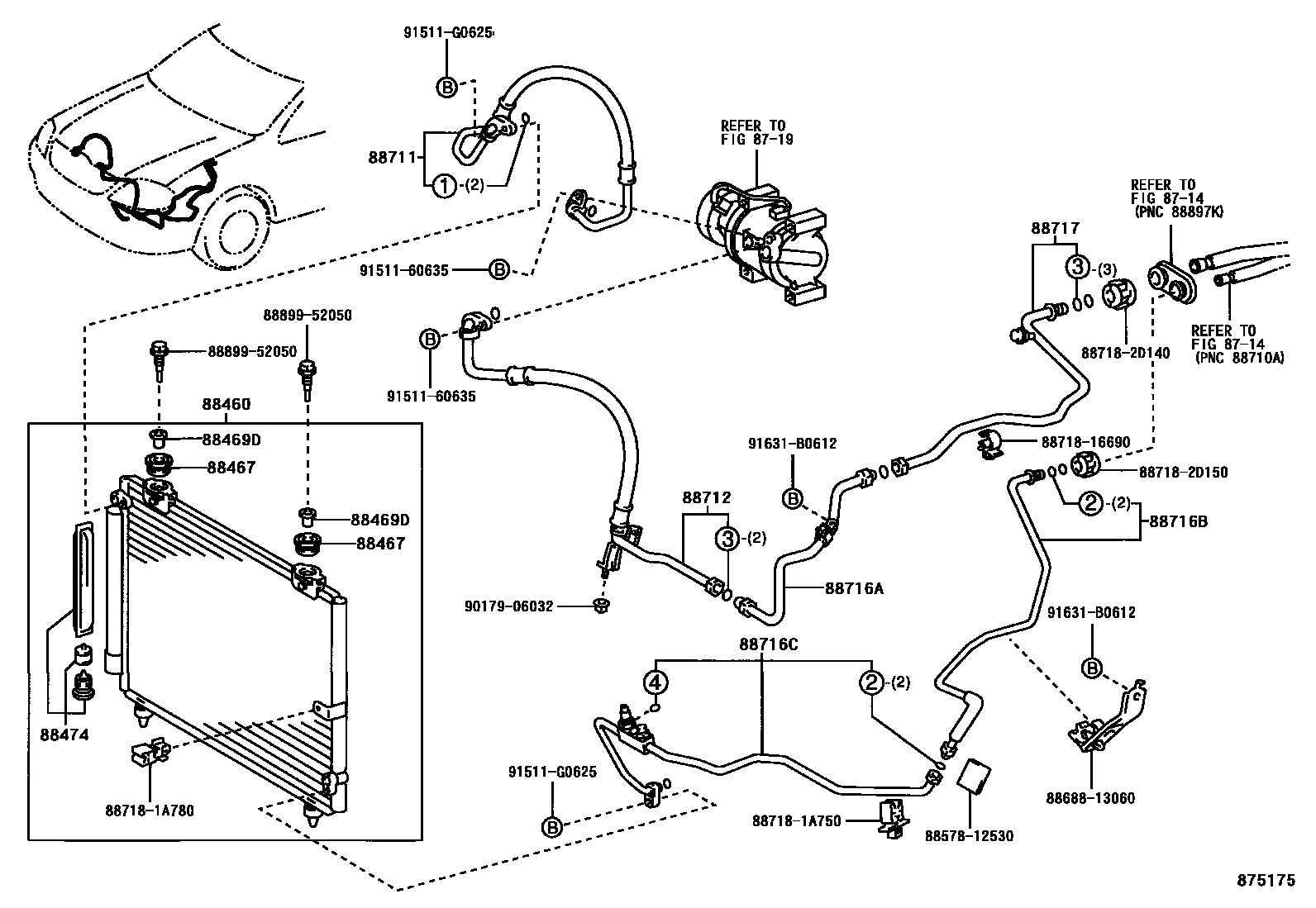 Toyota COROLLA Heating & Air Conditioning - Cooler Piping EPC diagram — 875175