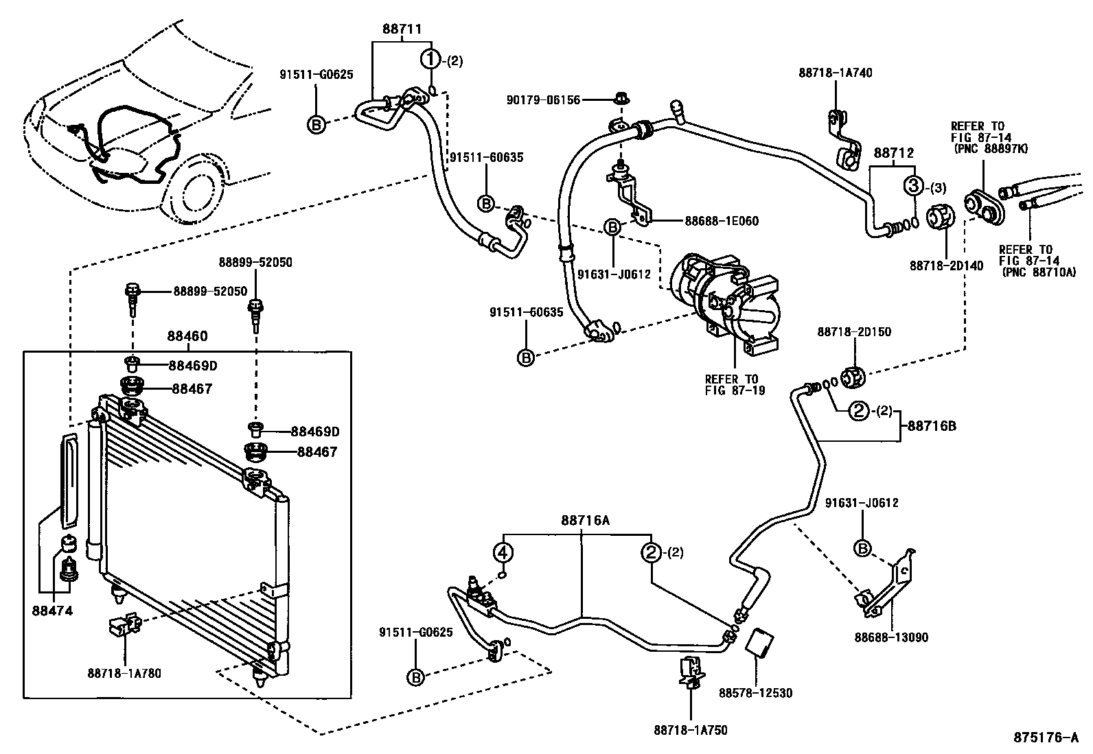 Toyota COROLLA Heating & Air Conditioning - Cooler Piping EPC diagram — 875176A