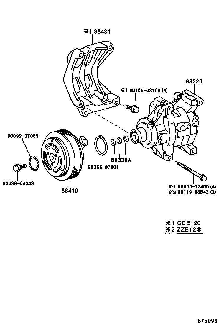 Toyota COROLLA Heating & Air Conditioning - Compressor EPC diagram — 875099
