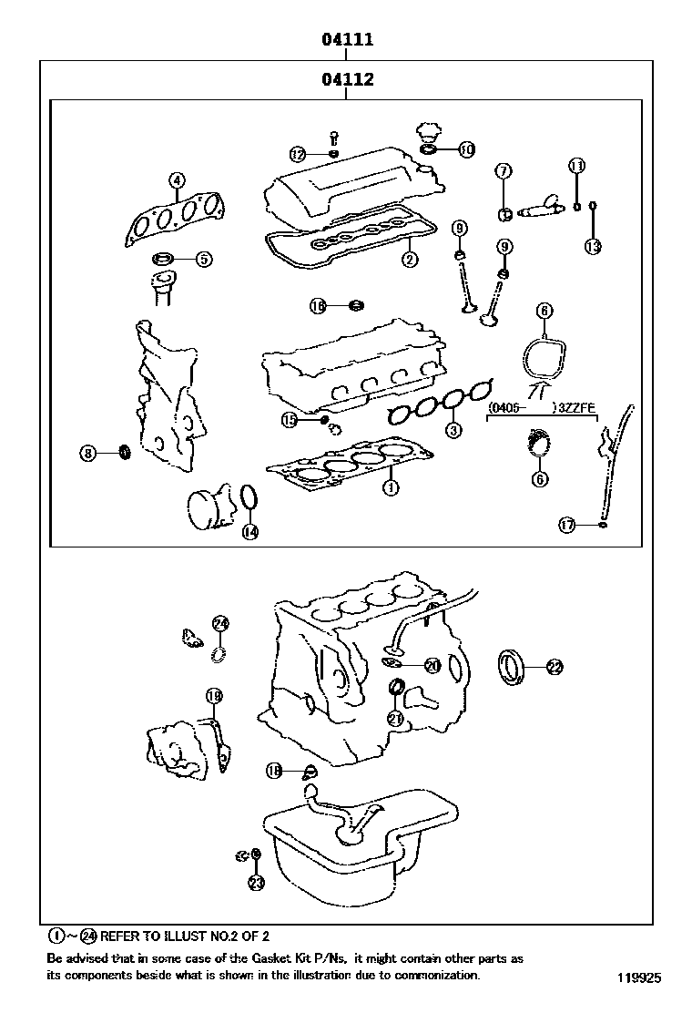 Toyota COROLLA Engine Overhaul Gasket Kit EPC diagram — 119925