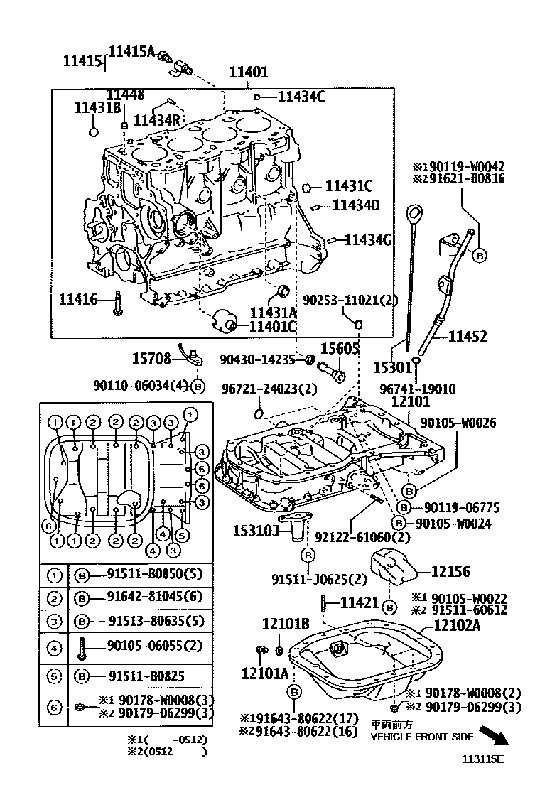 Toyota COROLLA Cylinder Block EPC diagram — 113115E