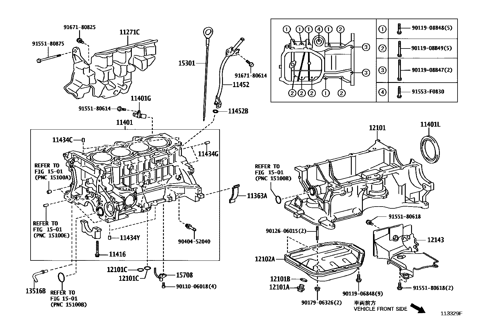 Toyota COROLLA Cylinder Block EPC diagram — 113329F