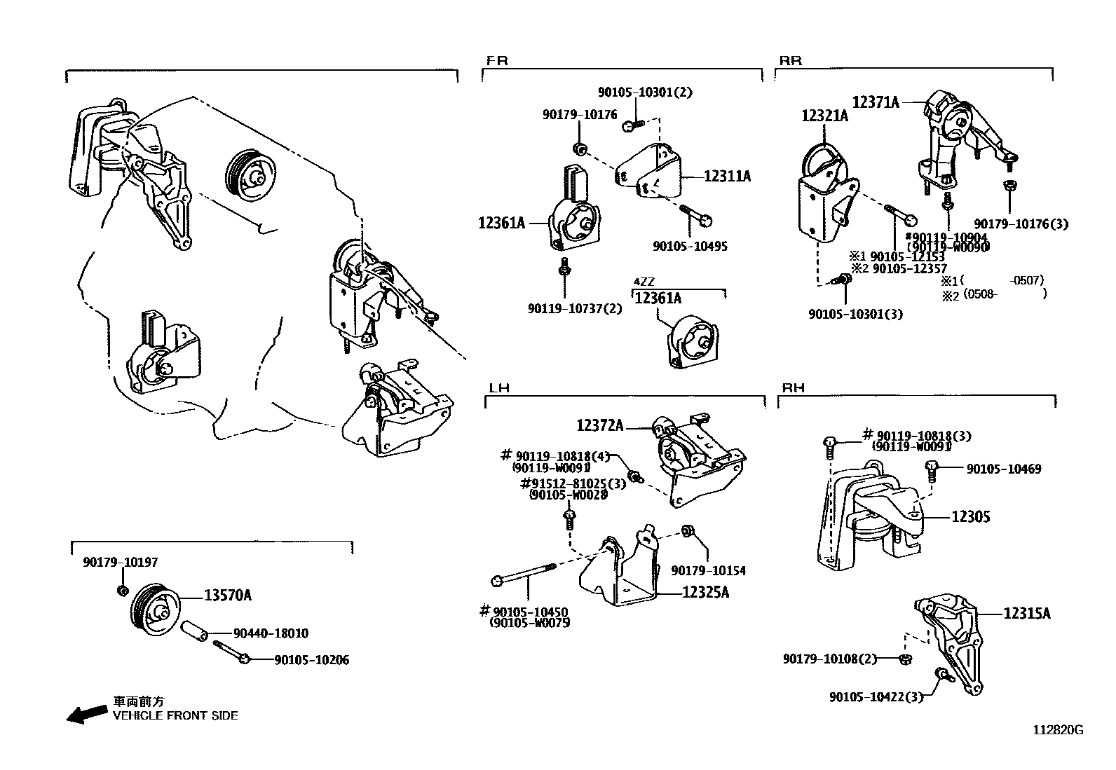 Toyota COROLLA Engine Mounting EPC diagram — 112820G