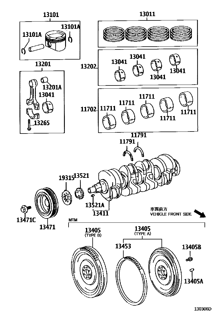 Toyota COROLLA Crankshaft & Piston EPC diagram — 130306D