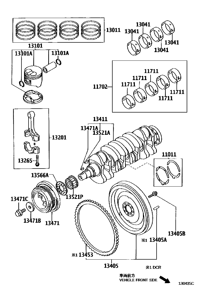 Toyota COROLLA Crankshaft & Piston EPC diagram — 130435C