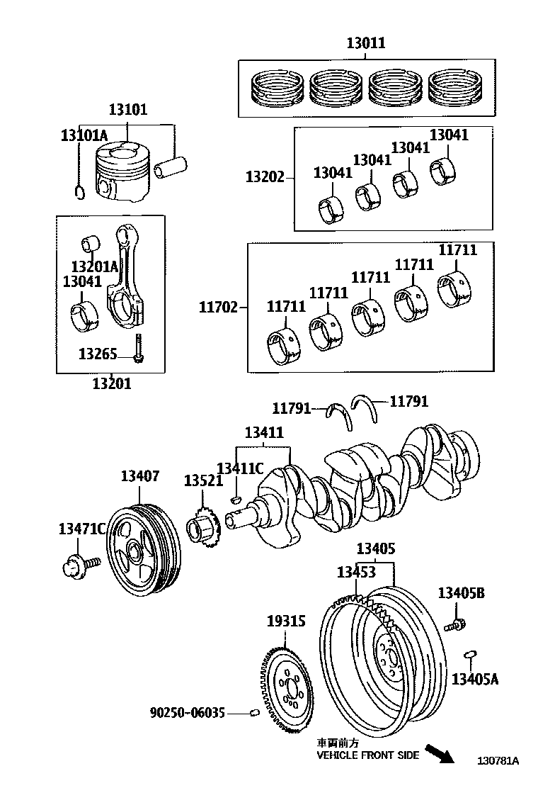 Toyota COROLLA Crankshaft & Piston EPC diagram — 130781A