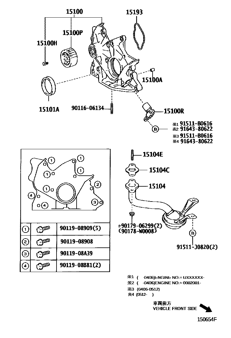 Toyota COROLLA Engine Oil Pump EPC diagram — 150654F